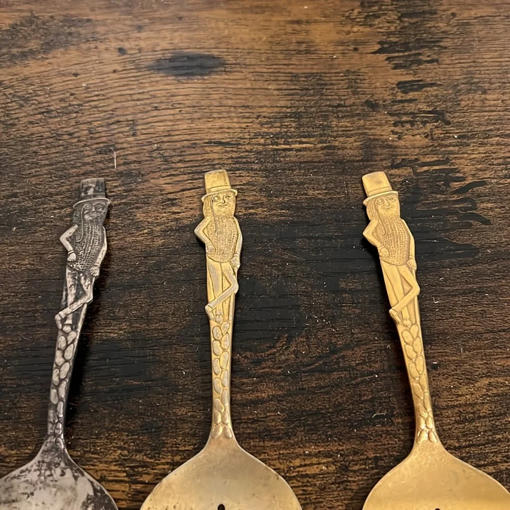 Vintage Metal Planters Mr. Peanut Gold and silver tone Advertising Spoons